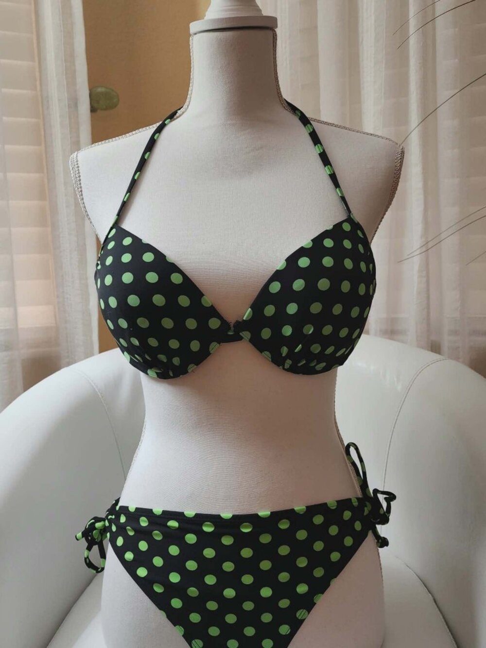 Joe Boxer Black & Green Polka Dot Bikini Set Size M/L